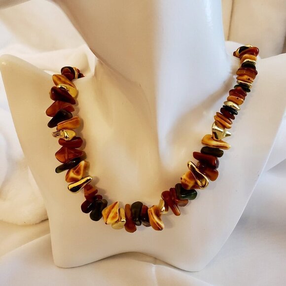 Tiger Eye Polished Gemstone Nuggets/Chips Necklace, 18 Inches - Picture 1 of 7